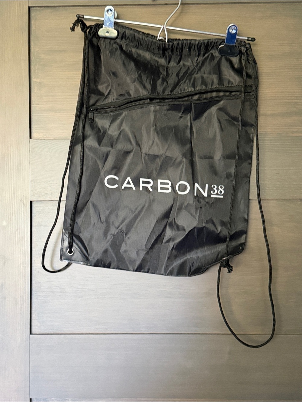 Carbon38 Black Drawstring Backpack with Front Zip Pocket